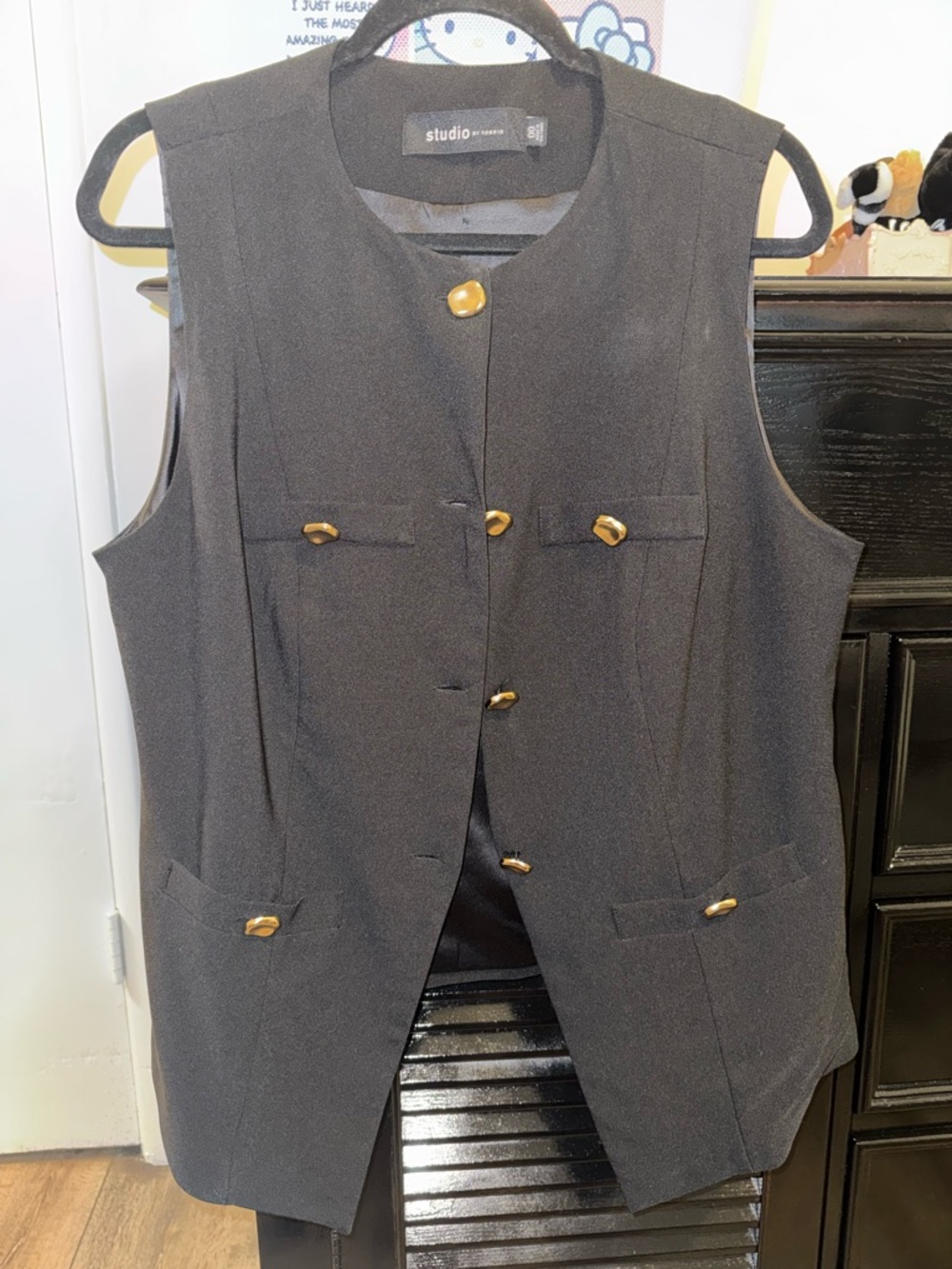 TORRID Studio Black Sleeveless Button Vest with Gold Buttons